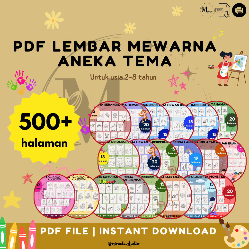 

PDF Lembar Mewarna Aneka Tema by Miraclee.studio