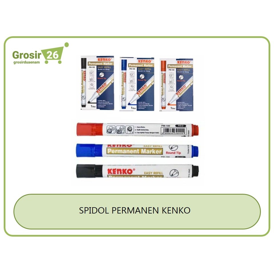 

(1 box) spidol permanen marker / tidak bisa di hapus kenko pm 100 hitam | biru | merah