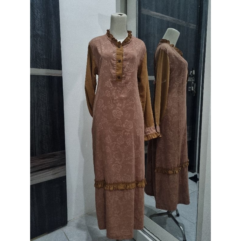 PL PRELOVED DRESS MUSLIM GAMIS PRINTING BUNGA SATIN CANTIK