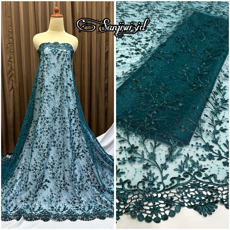 Kain Tile bordir payet pinggiran premium/ Kain Brokat bordir payet pinggiran atas bawah/ Kain Brokat