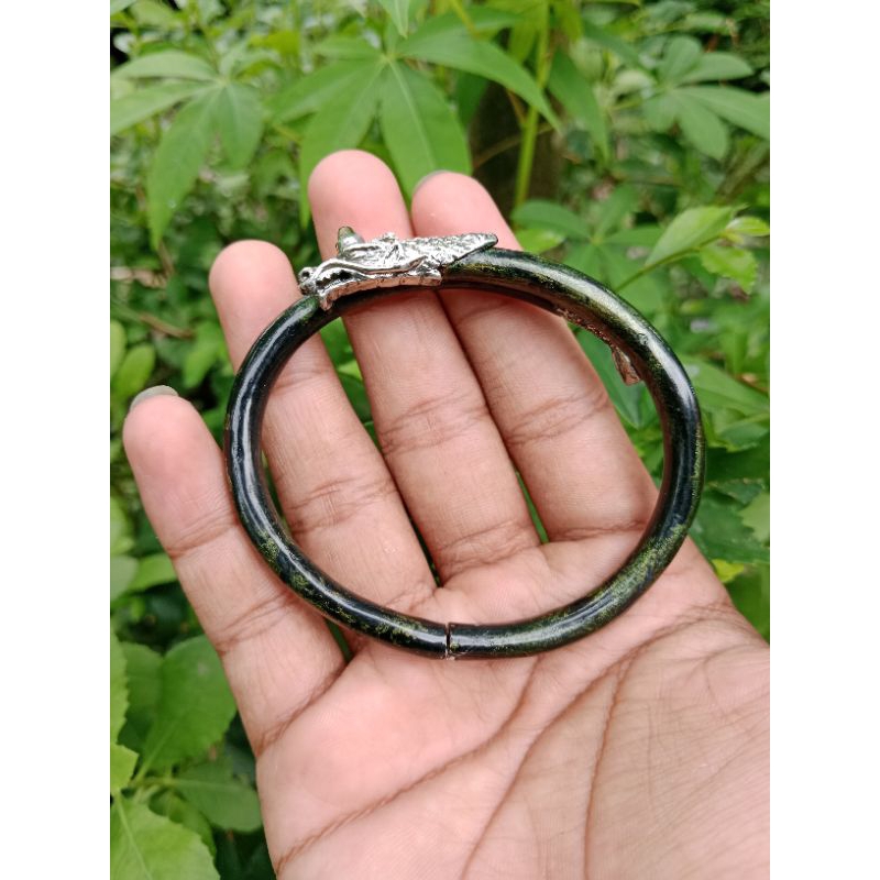 gelang akar bahar  tali arus hijau model engsel variasi alpaka naga