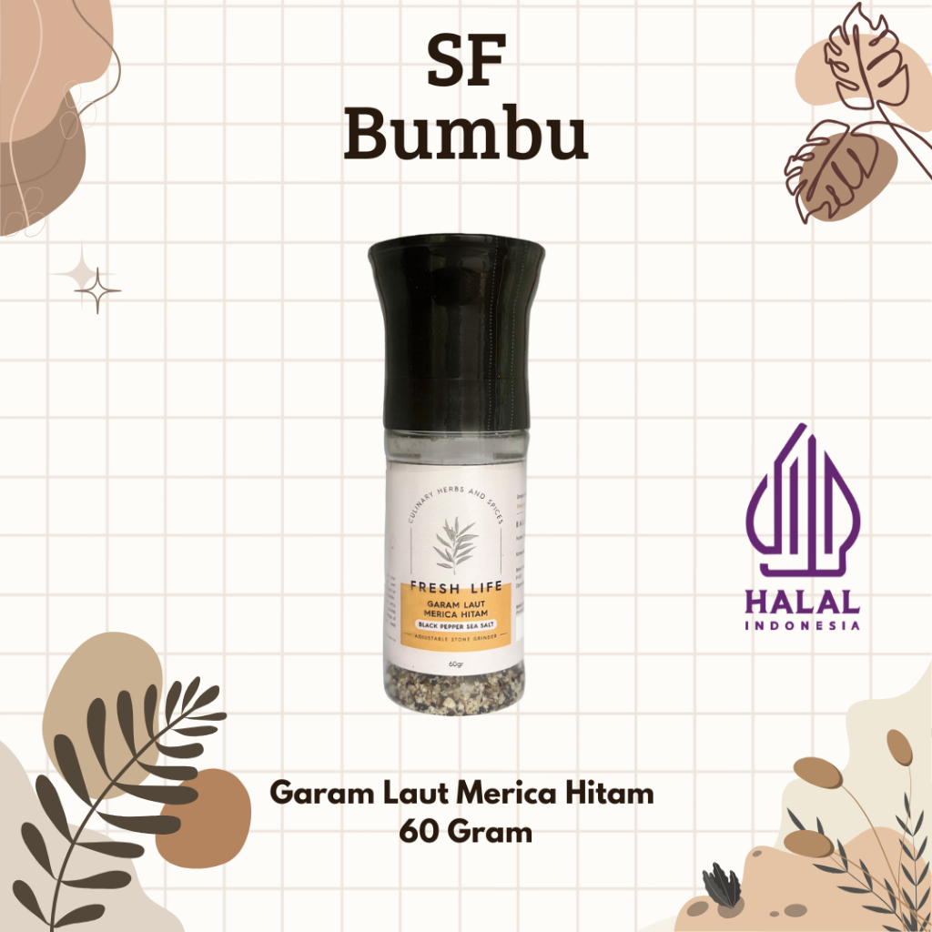 

Fresh Life Garam Laut Merica Hitam 60 Gram, Blackpepper Sea Salt 60 Gram, Black pepper Sea Salt