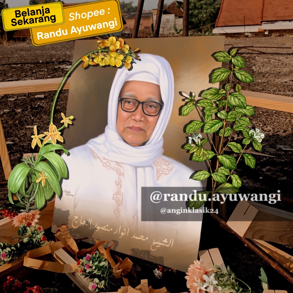 Lukisan KH. M. Anwar Manshur Lirboyo Kediri di Papan MDF  Ukuran 20x30 dan 30x40 cm Poster Ulama