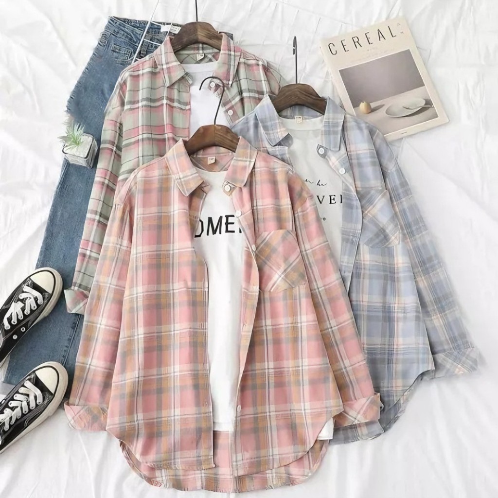 Atasan Wanita Kemeja Flanel Wanita Flannel Wanita Kemeja Kotak Kotak Wanita Flanel Couple Pasangan
