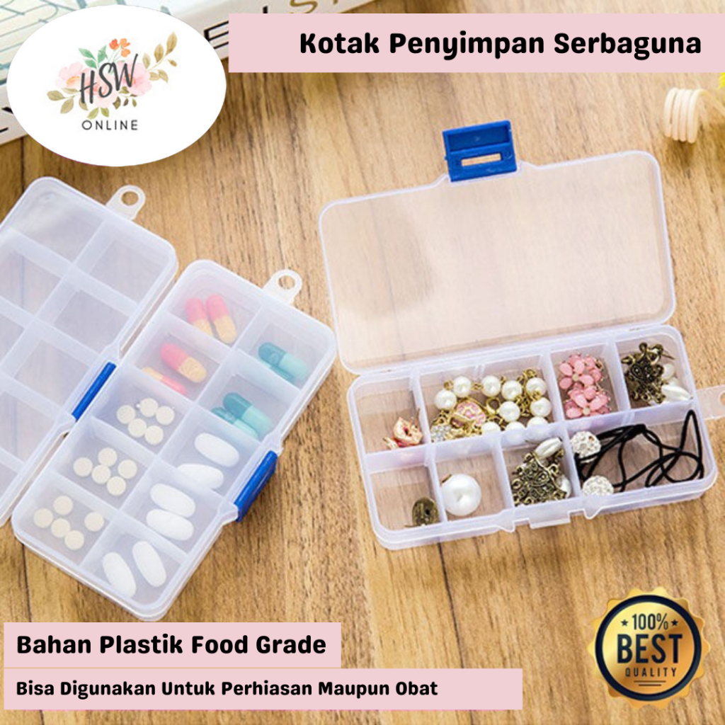 Kotak Plastik Penyimpanan Obat Wadah Sekat Mini Tempat Simpan Perhiasan