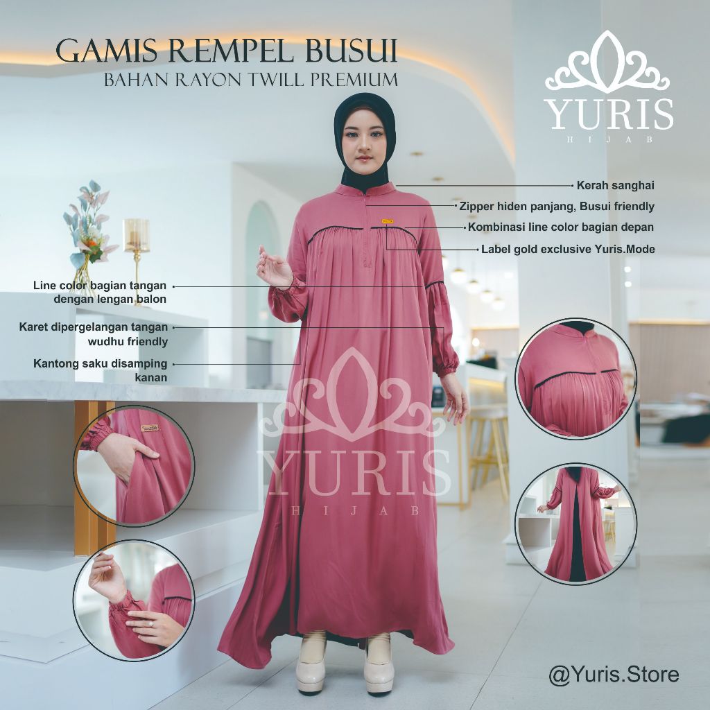 Gamis Saskia Rayon Twill Premium Polos Rempel Lebar Mayung Busui