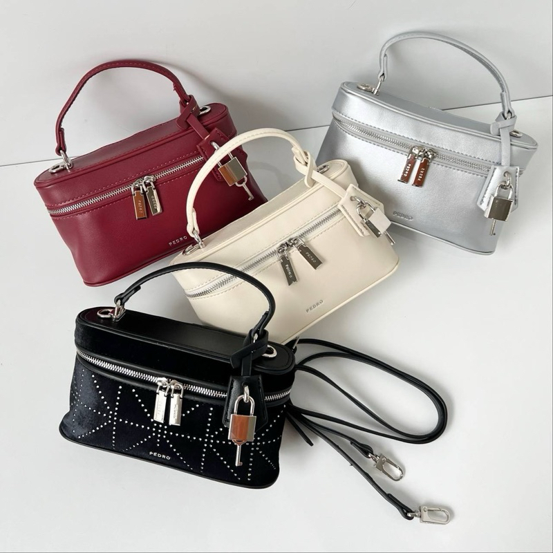 Tas Pedro selempang jinjing hitam putih silver merah maron