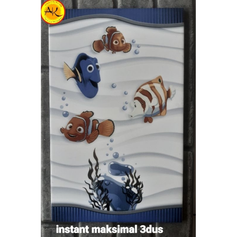 Keramik Dinding Dapur Kamar Mandi Motif Ikan Kilap Glossy 25x40 Nemo Blue