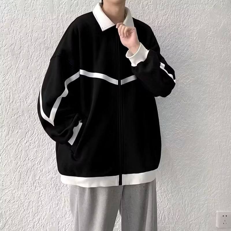 Zip Varsity Polo Collar Jaket Berkerah Big Size ( S - 6XL ) Bomber POLOS BASIC SIMPLE Kombinasi Pria