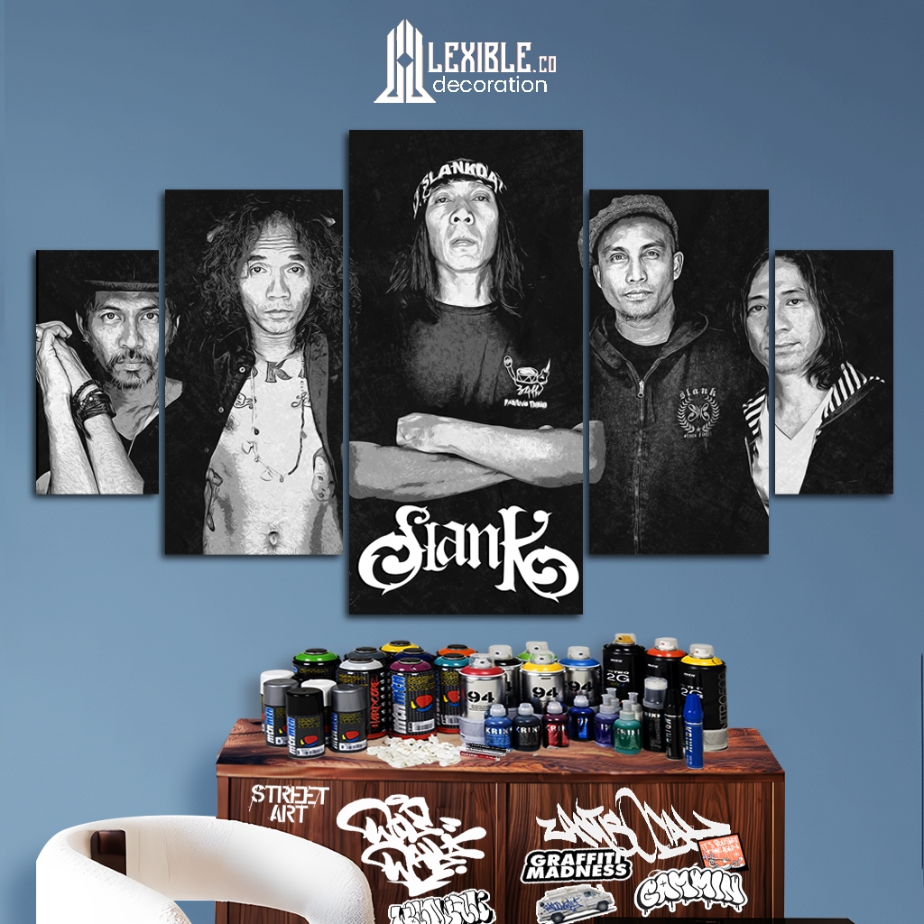 LEXIBLE.CO 1 SET Pajangan Hiasan dinding BAND SLANK 5pcs Poster Kayu Wall Decor