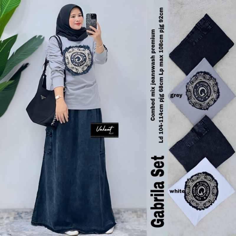 gabrilia setelan cargo wanita by valent one set rok jeans one set wanita kekinian tunik kaos combed 