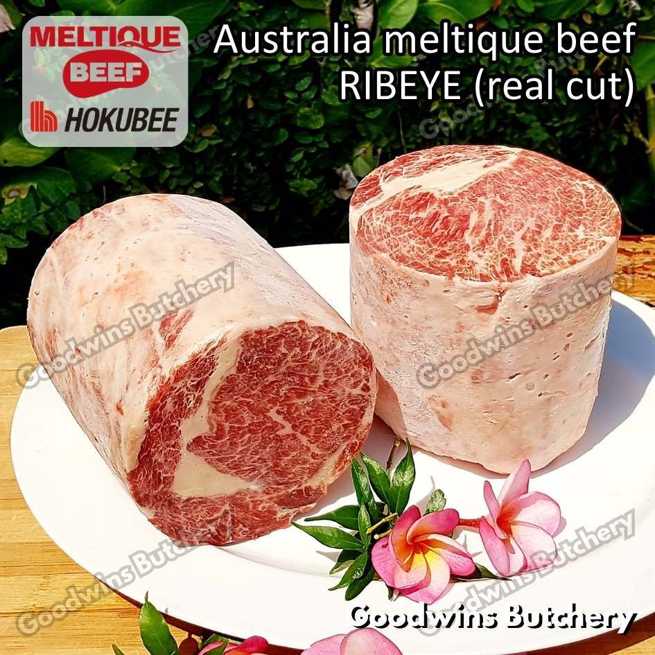 

Beef MELTIQUE RIBEYE (real cut) brand Australia HOKUBEE frozen SMALL ROAST CUT 1.5 kg/pc - Scotch fillet Cuberoll