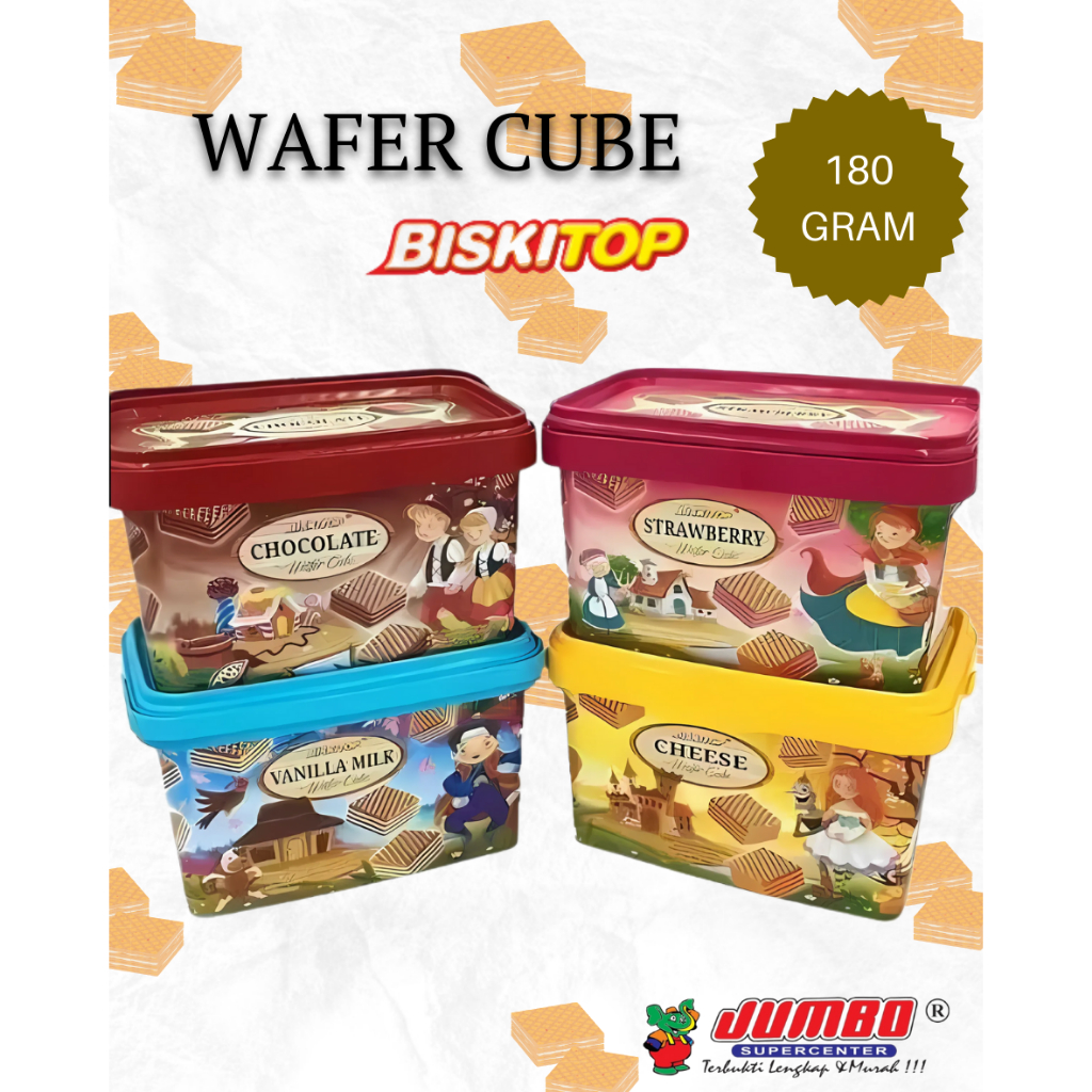 

BISKITOP Wafer cube Aneka Rasa 180 gram / Toples Kotak/ Cemilan Lebaran