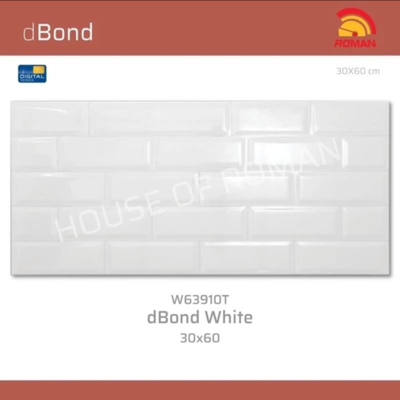 Roman Keramik 30x60 dBond White (Gloss Mood) / Keramik Motif Bata Bevel / Keramik Subway Bevel / Ker