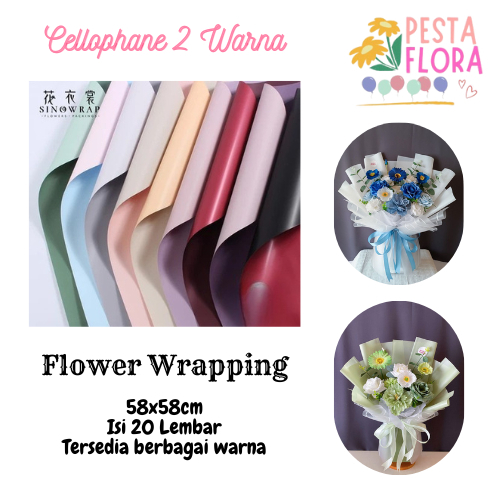 

[20 Lembar] Kertas Bucket Cellophane 2 Warna Bicolor Pastel Flower Wrap