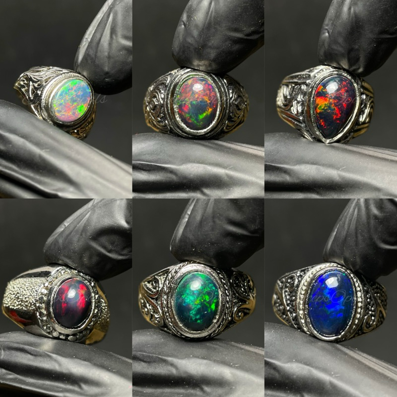 Cincin kalimaya black opal / black opal afrika / welo opal / kalimaya welo