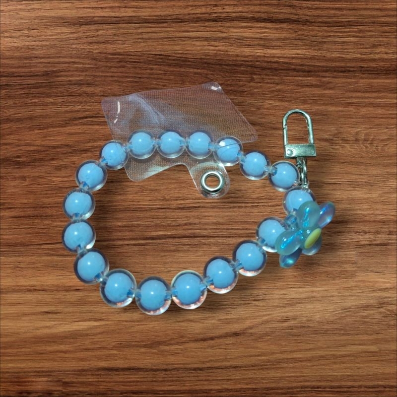 Tali Gantungan Hp Bola Kristal Biru Plus Mika Pelindung Hape Tali Hp