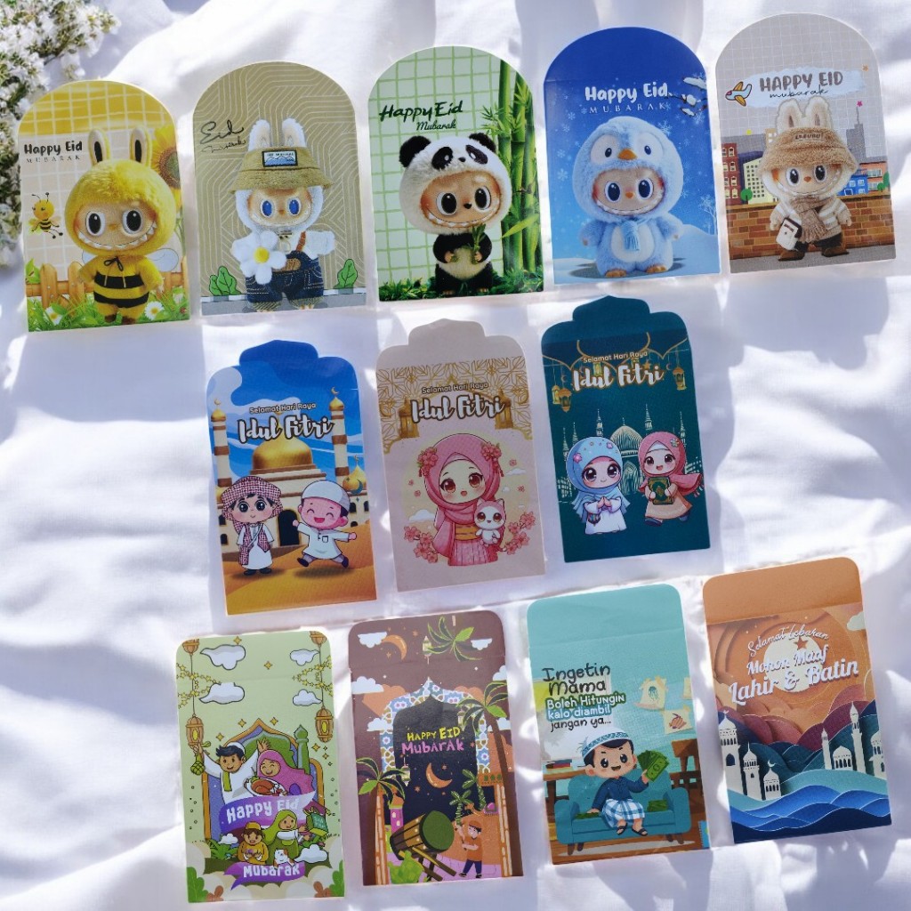 

10pcs Amplop Lebaran 2025 Indul Fitri Ampau Exclusive Premium Kartun labubu Lucu Viral unik