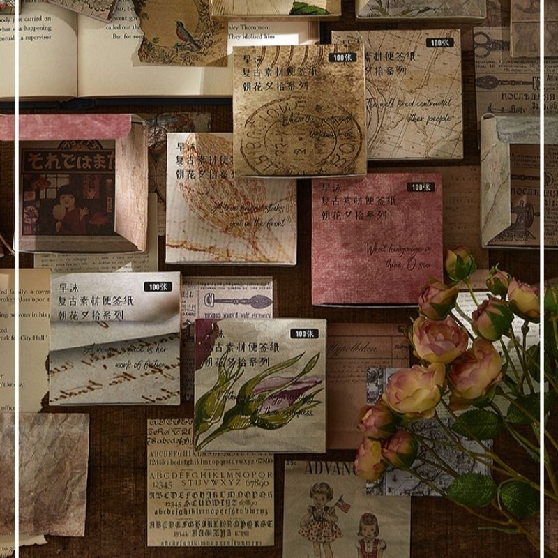 

100 lembar kertas dekor vintage diy art scrapbook