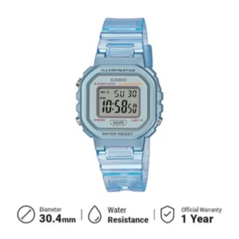 (Second) Jam Tangan Wanita Original Casio LA-20WHS-2A Digital Dial Blue Trans