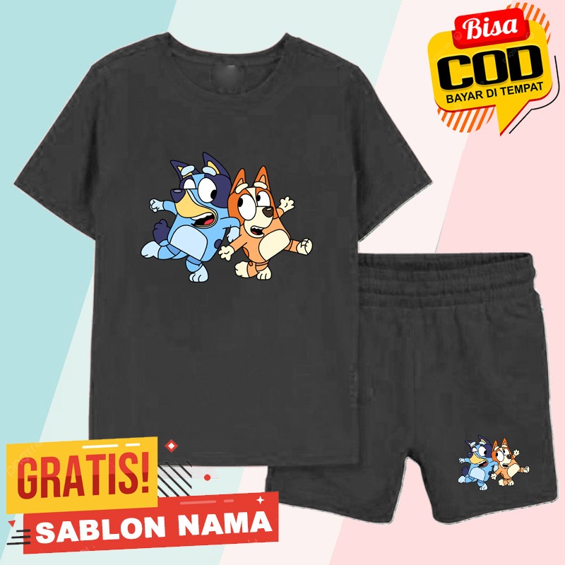 Stelan Kaos Anak Bluey & Bingo / Baju Stelan Anak Laki Laki & Perempuan Bluey & Bingo