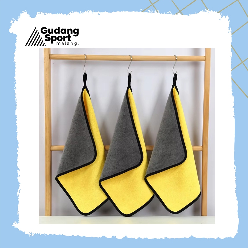 Kain Lap Multifungsi 2 Sisi 30x60cm Bahan Microfiber Serbaguna Dual Warna Kuning dan Abu Cocok Untuk