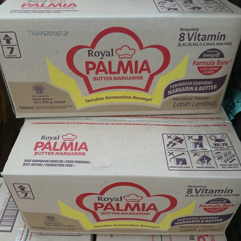 

Palmia Royal Royal Butter Margarine pck 200g Kemasan 1 dus isi 60