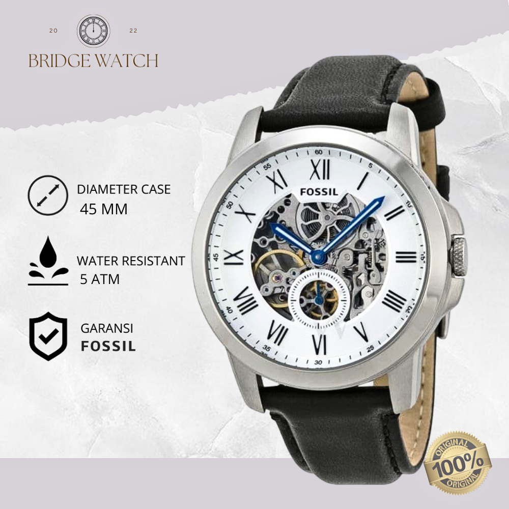 Jam Tangan Pria Fossil Grant ME3053 Automatic Analog Black Leather Strap Kulit Casual Original