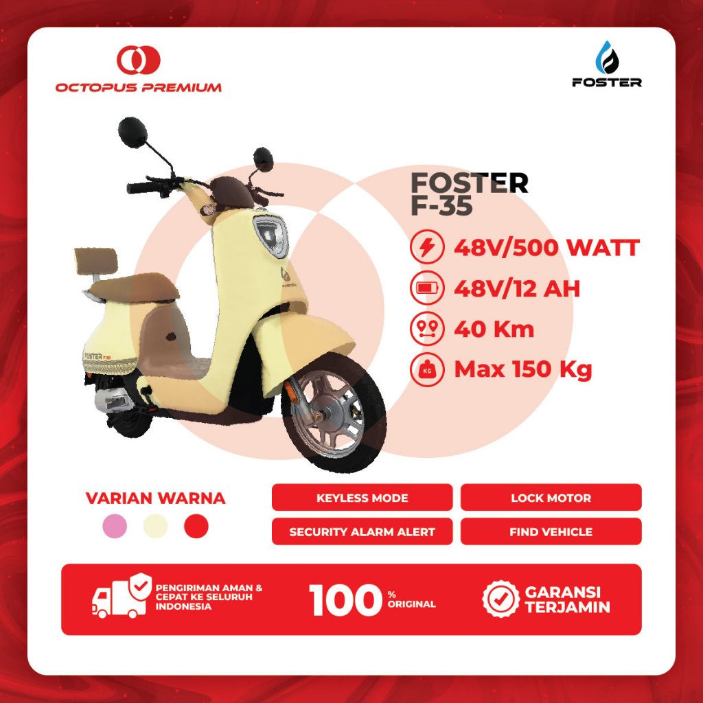 Sepeda Listrik Dewasa Foster F-35 Single Jok Mirip Motor 500 Watt Jarak 40 Km Garansi Resmi Pacific