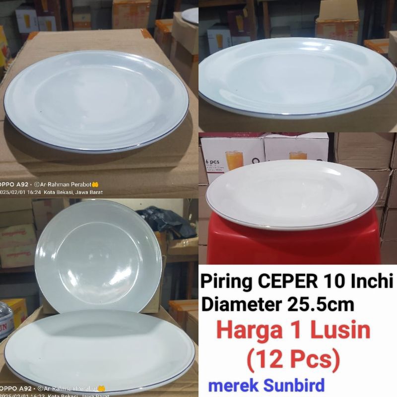 piring makanan keramik piring prasmanan CEPER Lis Emas ukuran 10 inci Harga untuk 1 Lusin (12 Pcs)