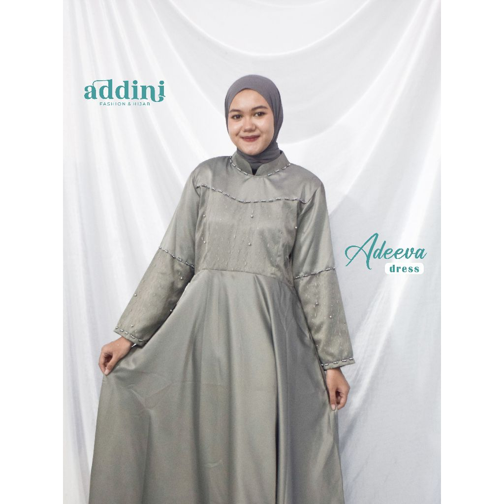 Adeeva Dress Gamis Cewek Satin Kombinasi Tile By ADDINI FASHION