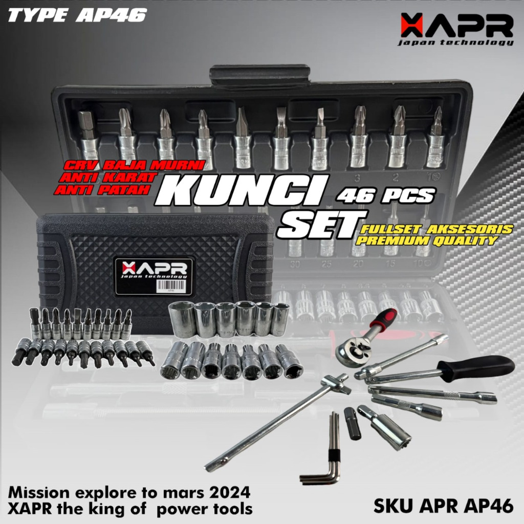 KUNCI SOCK APR JAPAN AP46 KUNCI SHOCK SET APR JAPAN KUNCI SOK 46 Pcs KUNCI SOCKET MURAH MERIAH KUALI