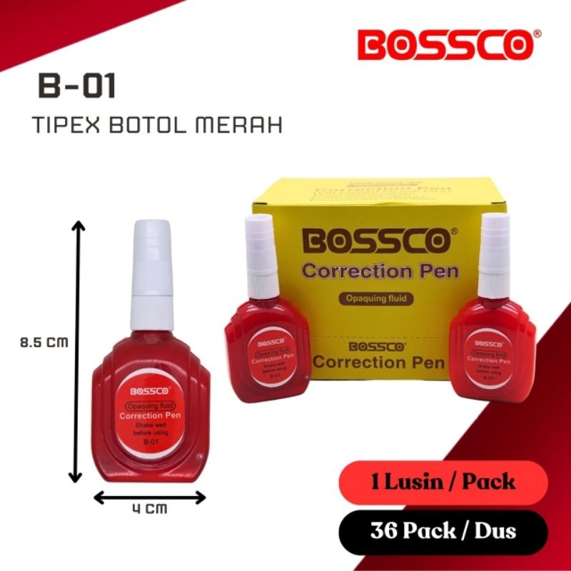 

GROSIR 1BOX(12PCS) BOSSCO Tipe x cair botol merah // tipe ex cair // Tipe ex murah
