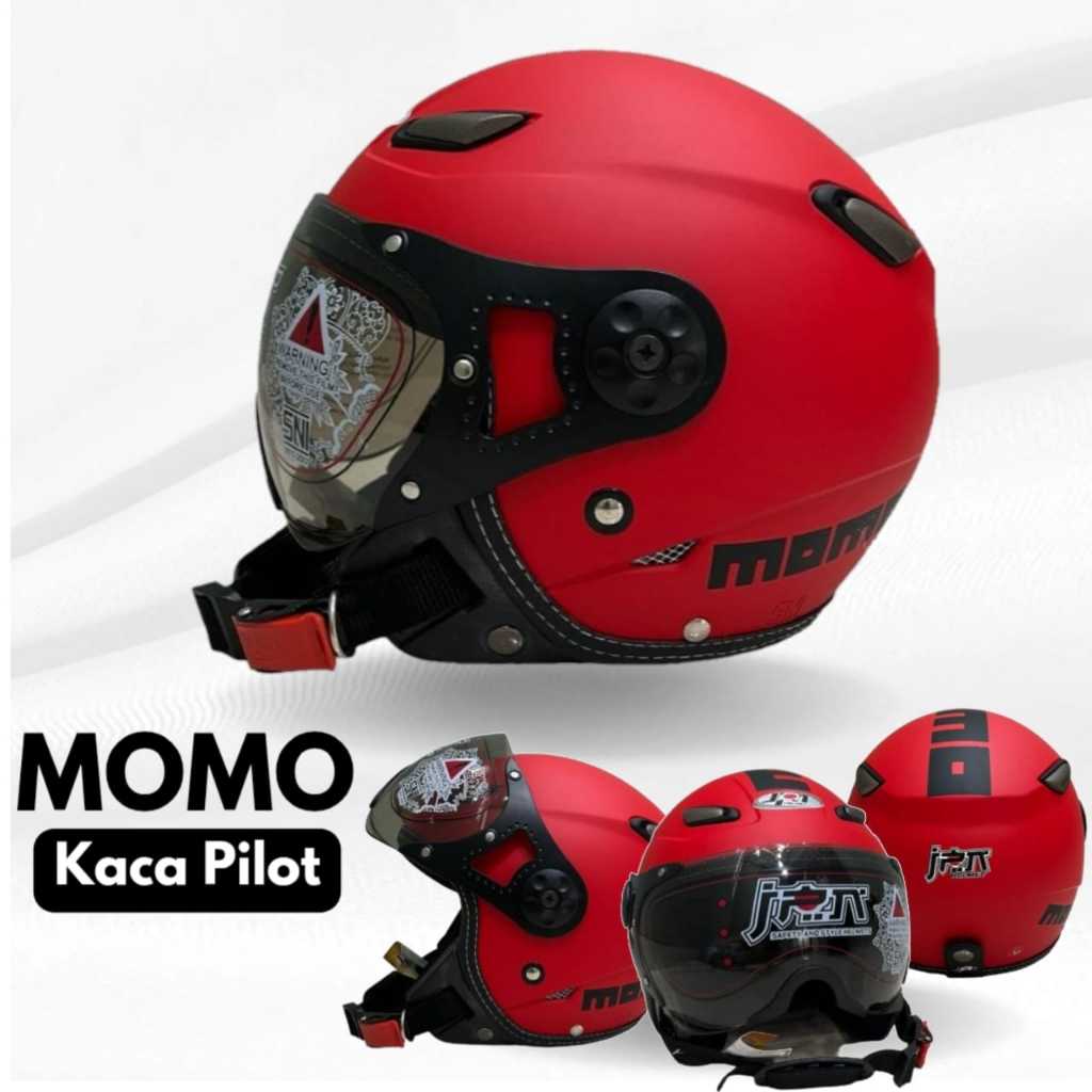 Helm Bogo jpn Retro klasic Momo kaca Riben pilot Merah Fire red Doff