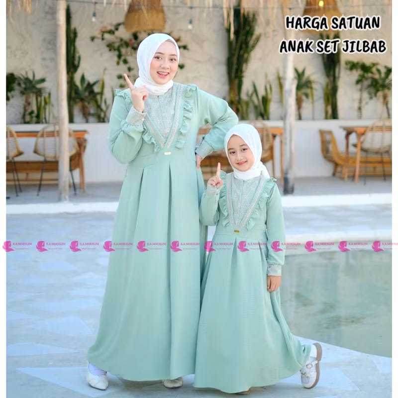 Gamis Couple Ibu dan Anak Dress Cringkel Airflow Mix Brokat / Dress Sarimbit Couple Terbaru