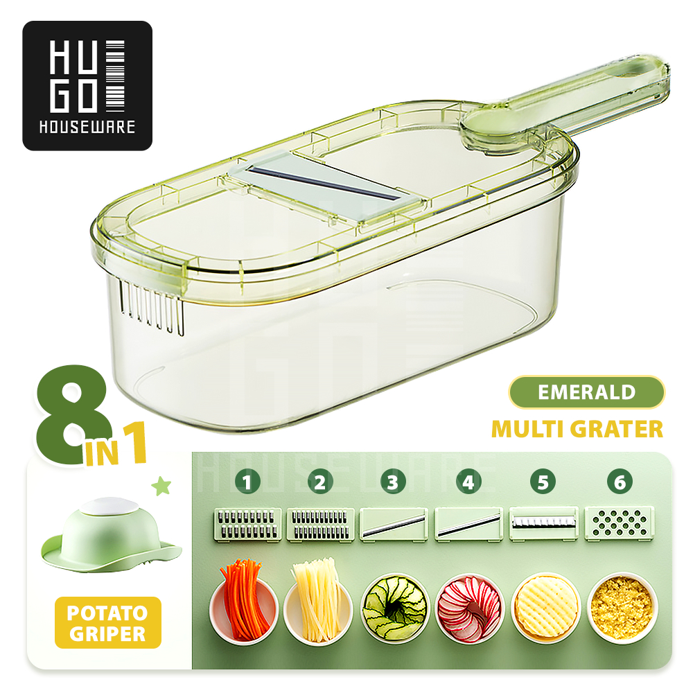 Hugo Parutan Sayur Dan Buah 8 In 1 Parutan Serbaguna Pemotong Iris Sayur Dengan Wadah Premium