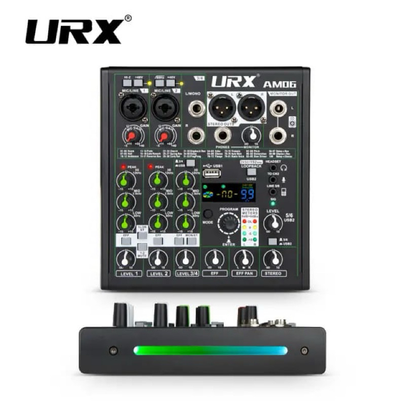 Mixer URX AM06 6-Channel & Interface Audio Digital - 24bit/192kHz, untuk Rekaman PC/Mobile, DJ, Stud
