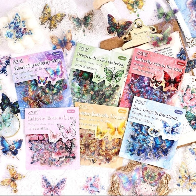 

(KJ80) Rainbow Butterfly Sticker Series isi 20pcs