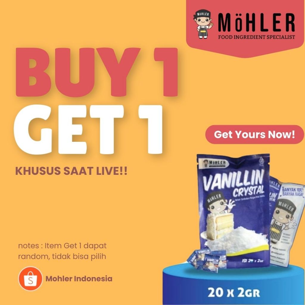 

BUY 1 GET 1 MOHLER Vanillin Crystal (Powder) Kemasan Pouch (isi 20 x 2gr)
