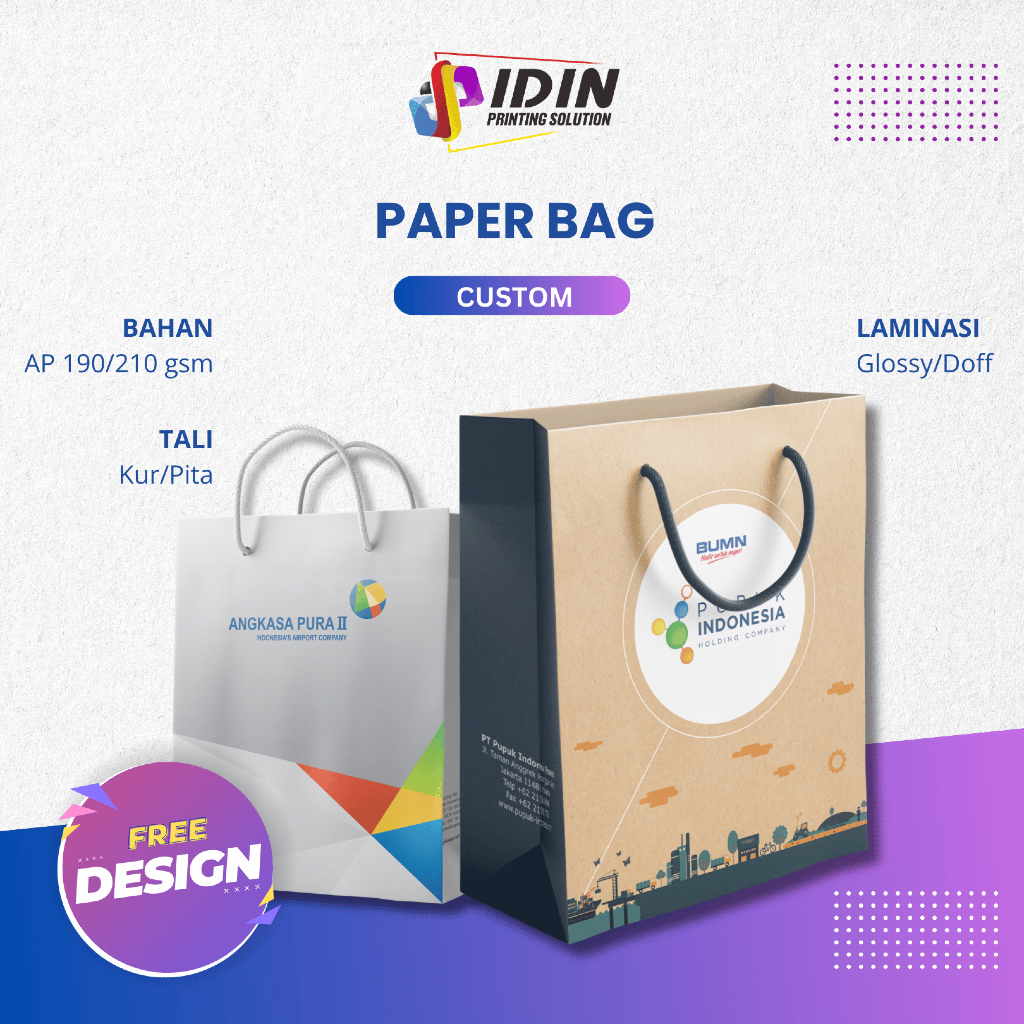 Paper Bag Art Paper Cetak Custom Fullprint Laminasi Glossy Doff - Percetakan Idin Printing Solution
