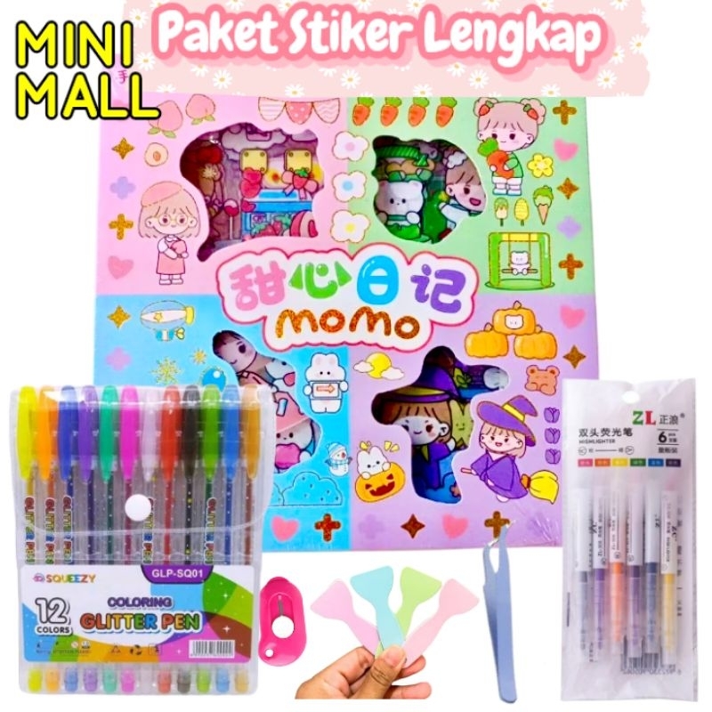 

Paket Stiker Momo Rainbow Waterproof 100 Lembar B133 Pulpen Gliter Cutter Awan Stabilo 2 sisi Pingset Stiker Stabilo Paket Stiker B133
