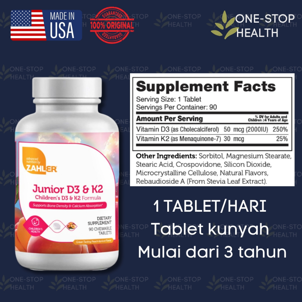 RB ZAHLER JUNIOR D3 K2 - Vitamin D3 K2 Anak - D3K2 90 Tablets
