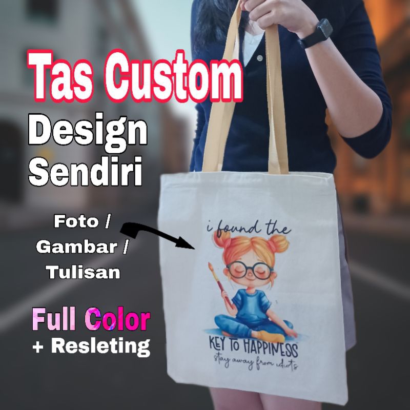 Totebag Kanvas Cotton CUSTOM Tas totebag Sablon Print Grosir en satuan