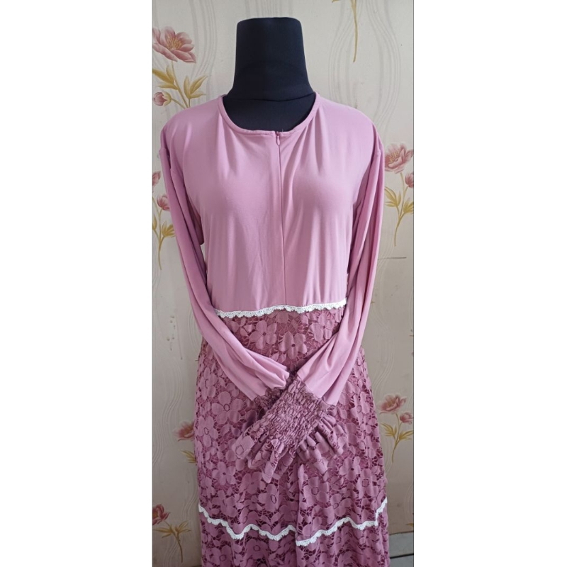Gamis pink brokat