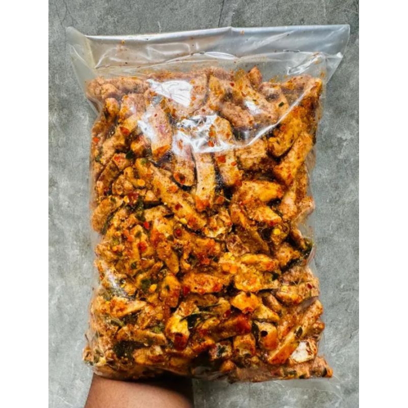 

Basreng pedas daun jeruk 1Kg viral (baso goreng cikruh pedas bisa di mix)