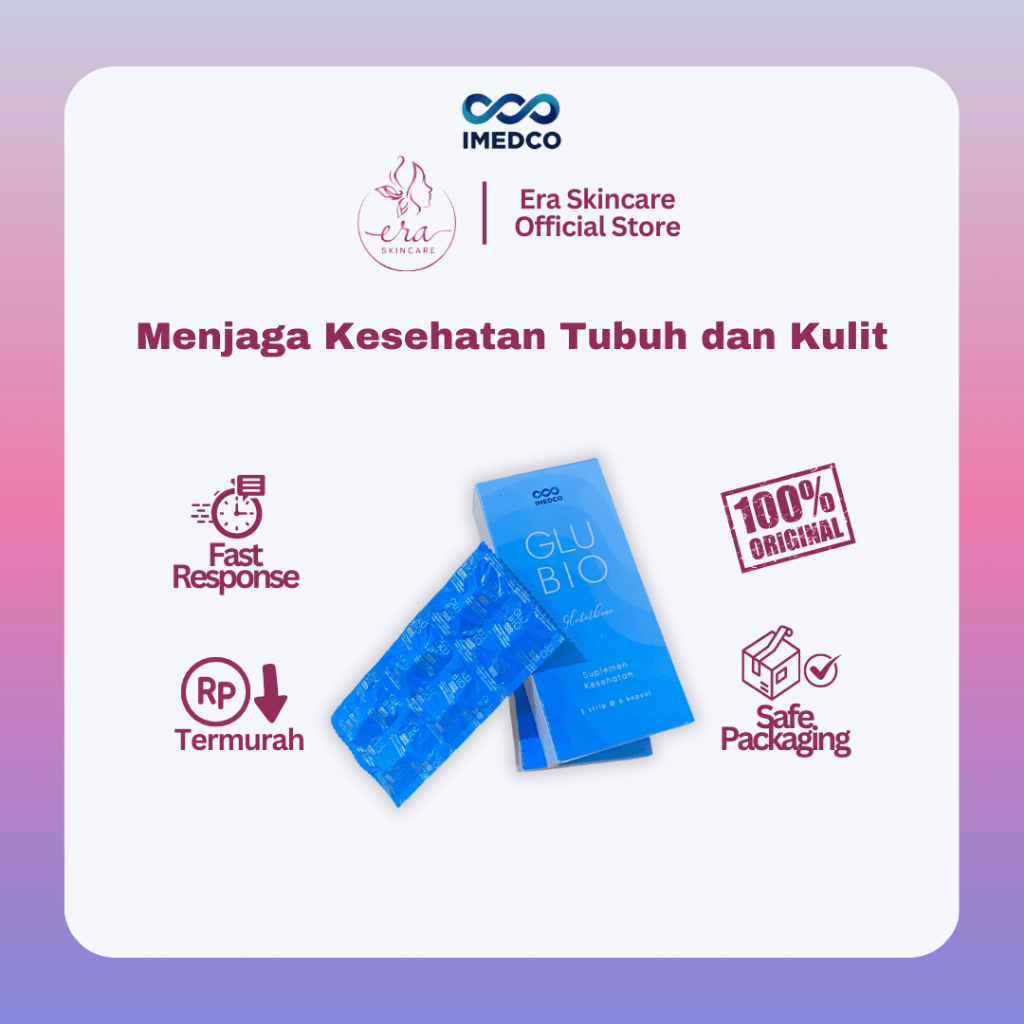 GLUBIO GLUTATHIONE ORIGINAL - BOX ISI 5 STRIP @ 6 KAPSUL MENGANDUNG L - GLUTATHIONE REDUCED 500 MG |