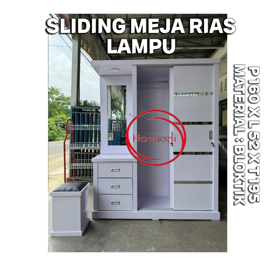 LEMARI PAKAIAN SLEDING MEJA RIAS LAMPU LEMARI PAKAIAN SLEDING MEJA RIAS CAT DUCO ANTI JAMUR LEMARI P