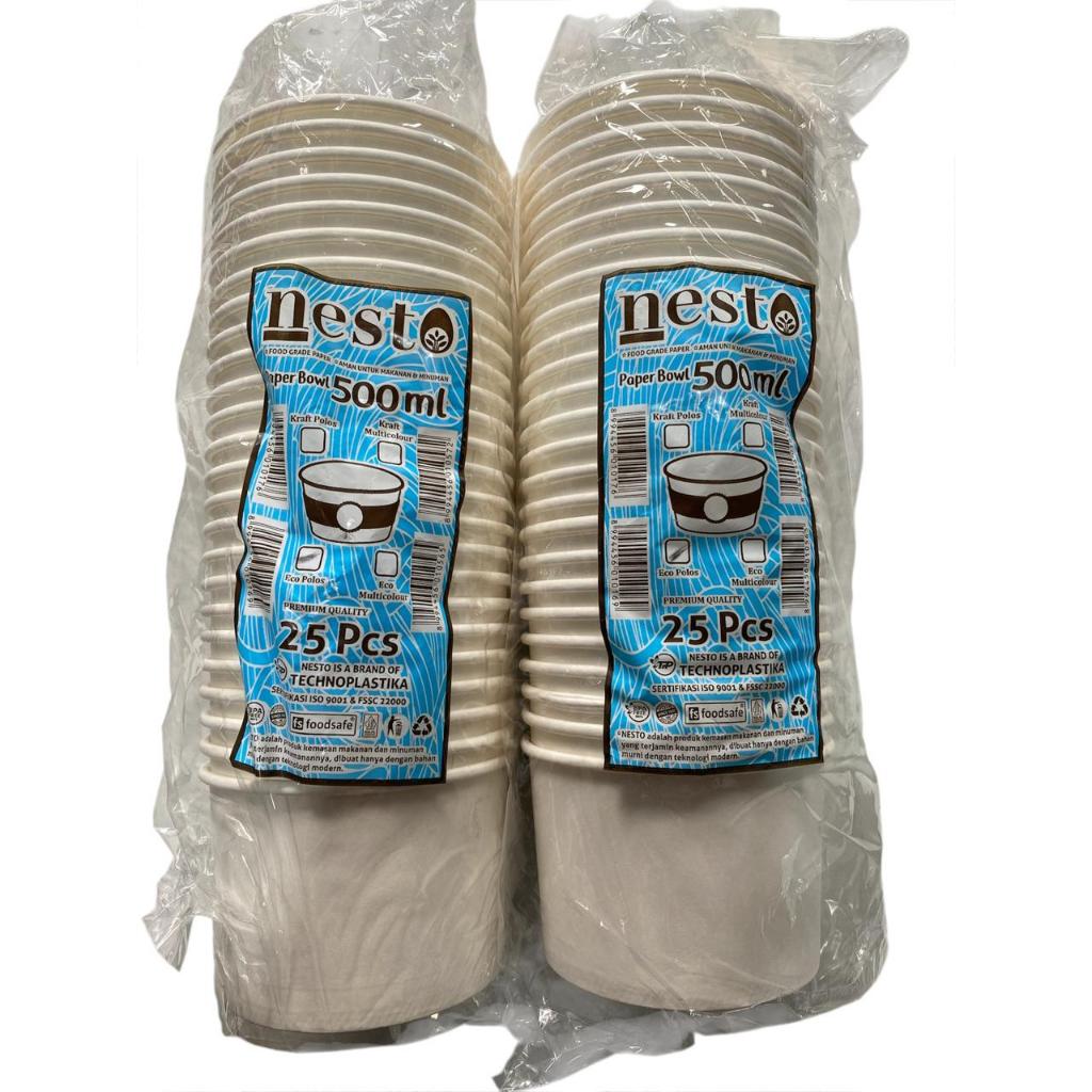 Paper Bowl/Mangkuk Kertas NESTO isi 25 pcs + Tutup/Tanpa Tutup