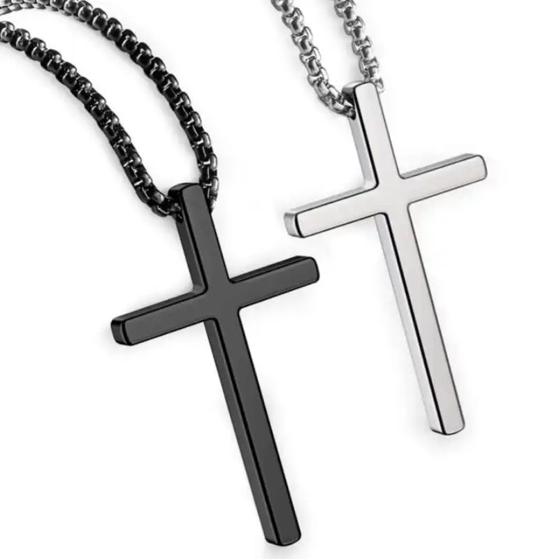 kalung salib kristen polos titanium pria wanita