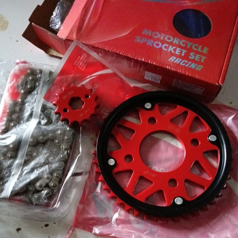 Gear Gir Depan Belakang SET Rantai M.B Merah Racing 14T 44T 428H 120L Supra GTR SONIC 150 R New Cb15